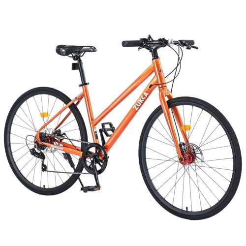 700C Road Hybrid Bike,Commuting Cycle for Women Female, 7 Speeds Steel Frame Disc Brakes City Bicycles, Multiple Colors