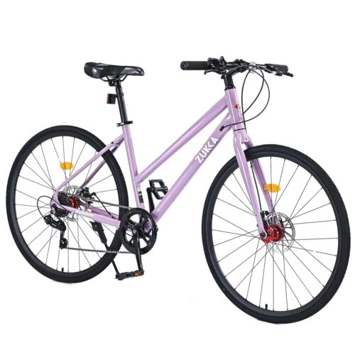 700C Road Hybrid Bike,Commuting Cycle for Women Female, 7 Speeds Steel Frame Disc Brakes City Bicycles, Multiple Colors