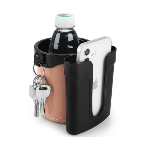 Accmor 3-in-1 Bike Cup Holder with Cell Phone Keys Holder, Bike Water Bottle Holders, Universal Bar Drink Cup Can Holder for Bicycles, Motorcycles, Scooters, Black Beige