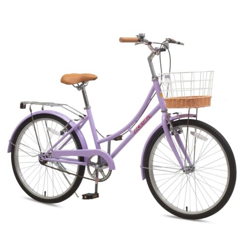 ACEGER Commute Bike for Women and Ladies, Single and 7 Speed Beach Cruiser Bicycle for Adult, 24 26 Inch with Rattan Basket and Rack, Hi-Ten Steel Frame with Adjustable...