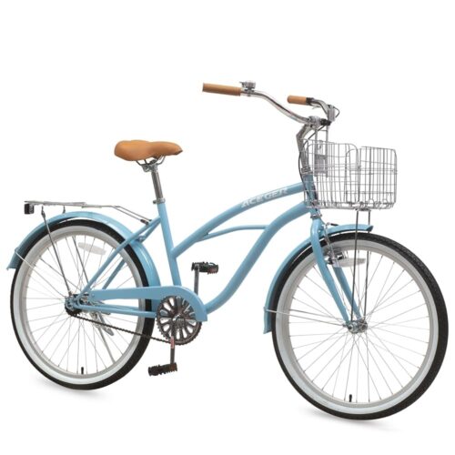 ACEGER Commute Bike for Women and Ladies, Single and 7 Speed Beach Cruiser Bicycle for Adult, 24 26 Inch with Rattan Basket and Rack, Hi-Ten Steel Frame with Adjustable...