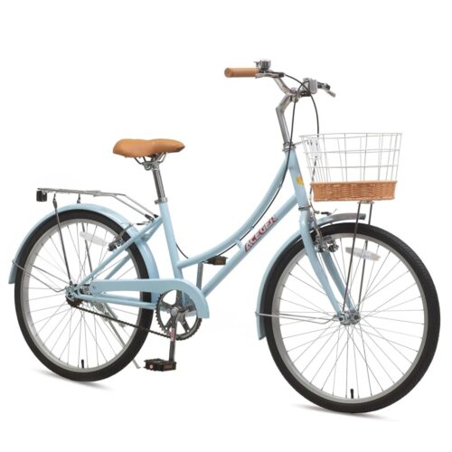 ACEGER Commute Bike for Women and Ladies, Single and 7 Speed Beach Cruiser Bicycle for Adult, 24 26 Inch with Rattan Basket and Rack, Hi-Ten Steel Frame with Adjustable...