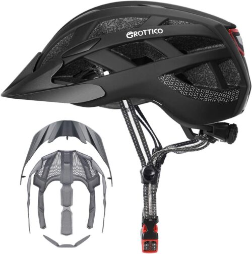 Adult-Men-Women Bike Helmet with Light - Mountain Road Bicycle Helmet with Replacement Pads & Detachable Visor