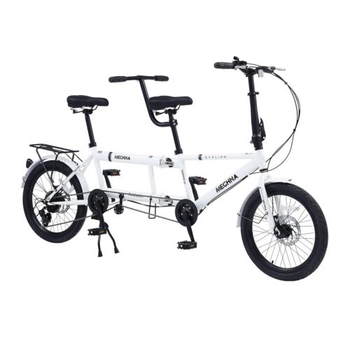 Adult Tandem Bike, City Tandem Folding Bicycle, Foldable Three-Person Beach Cruiser Bike with 7 Speeds, Adjustable 2-Seater Height/Steel Frame, Men Women Bike for Outdoor Family...