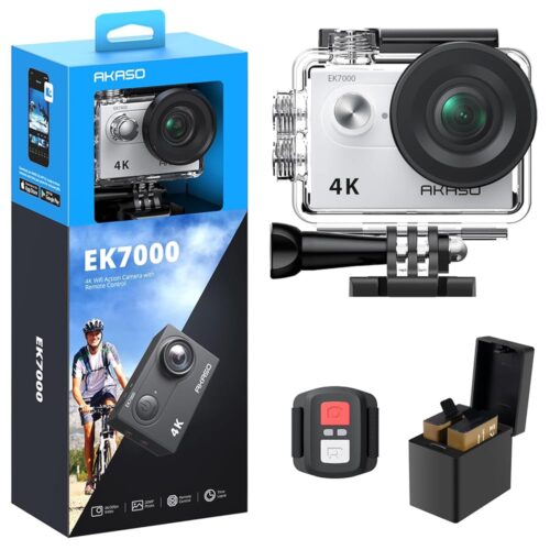 AKASO EK7000 4K30FPS 20MP WiFi Action Camera with EIS Ultra HD Underwater Camera 131FT Waterproof Camera Remote Control 4X Zoom Support External Microphone Silver