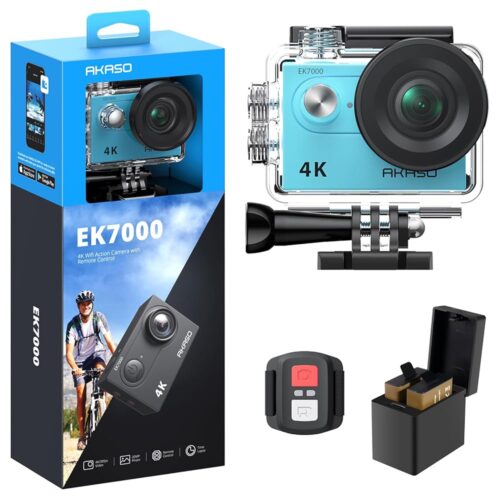 AKASO EK7000 4K30FPS 20MP WiFi Action Camera with EIS Ultra HD Underwater Camera 131FT Waterproof Camera Remote Control 4X Zoom Support External Microphone Blue