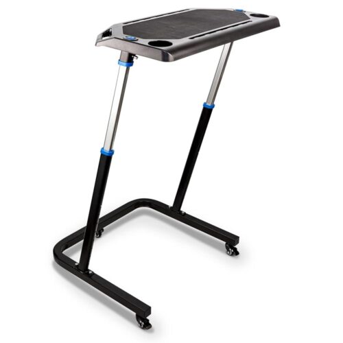 Alpcour Bike Trainer Fitness Desk – Portable Multi-tasking Workstation Table for Cycling and Exercise – Adjustable Height with Non-Slip Surface and Gadget Slots – Lockable Wheels