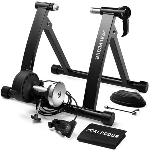 Alpcour Bike Trainer Stand for Indoor Riding – Portable Foldable Magnetic Stainless Steel Indoor Trainer, Noise Reduction, 6 Resistance Settings & Bag – Stationary Exercise for...