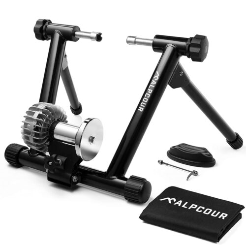 Alpcour Fluid Bike Trainer Stand for Indoor Riding – Portable Foldable Stainless Steel Trainer, Noise Reduction, Progressive Resistance, Dual-Lock System – Road & Mountain...