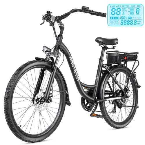 ANCHEER Electric Bike for Adults, 48V 500Wh EBike, UP to 60 Miles, Removable Battery, Fast-Charge, 26" Commuter Electric Bicycles, 7-Speed, LCD Digital Display, Suspension Fork,...