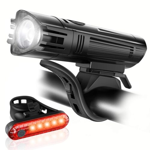 Ascher Ultra Bright USB Rechargeable Bike Light Set, Powerful Bicycle Front Headlight and Back Taillight, 4 Light Modes, Easy to Install for Men Women Kids Road Mountain Cycling...