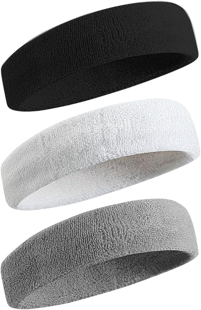 BEACE Sweatbands Sports Headband for Men & Women - Moisture Wicking Athletic Cotton Terry Cloth Sweatband for Tennis, Basketball, Running, Gym, Working Out