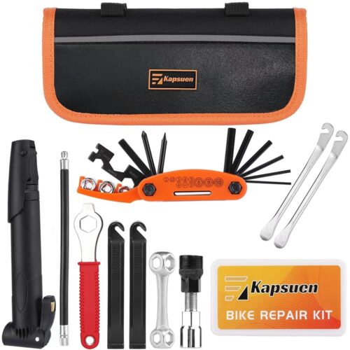 Bicycle Repair Kit with Tire Pump, Portable Tool Kit for Camping Travel-Patches, Inflator, Maintenance Essentials All in One Safety Kit