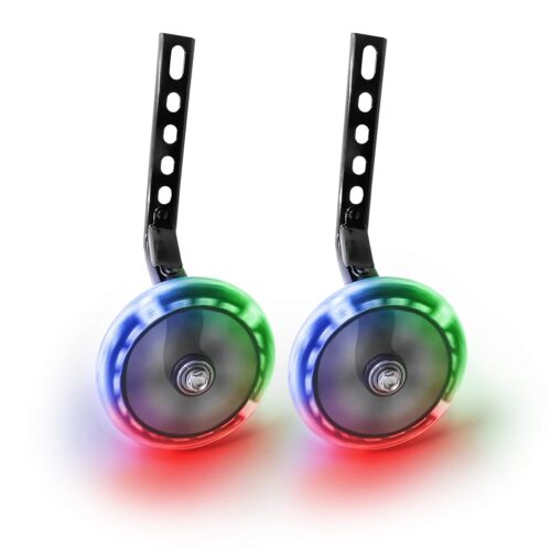 Bicycle Training Wheels - Multicolored LED light Training Wheels For Kids Bicycle - Compatible With 12 14 16 18 Inch Boys/Girls Single Speed Bikes (Black)…