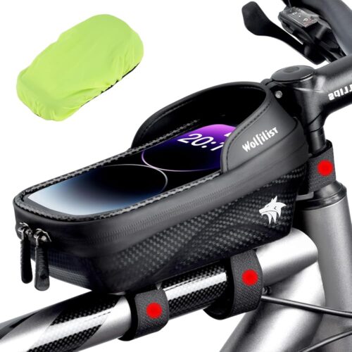 Bike Bag - Waterproof Bike Frame Bag with Sun-Visor Rain Cover, Bike Phone Holder with TPU Sensitive Touch Screen, Handlebar Bag Bicycle Accessories