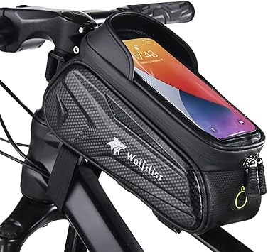 Bike Bag - Waterproof Bike Frame Bag with Sun-Visor Rain Cover, Bike Phone Holder with TPU Sensitive Touch Screen, Handlebar Bag Bicycle Accessories, Large Capacity Suitable...