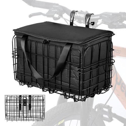 Bike Basket Front Bike Basket Folding Bike Basket with Removable Liner Bag Quick Release Bicycle Front Bicycle Bike Baskets Removable Small Pet Cat Dog Carrier Detachable...