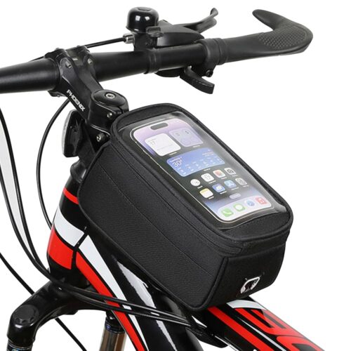 Bike/Bicycle Phone Front Frame Bag, Top Tube Bike Bag for Bicycles Bike Pouch Mountain Bicycle Handlebar Storage Bag for Outdoor Cycling Accessories Black