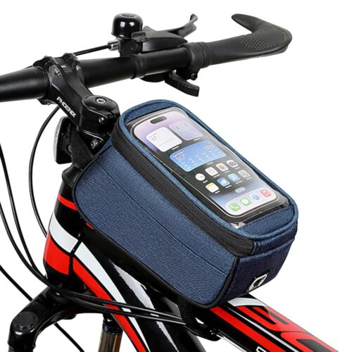 Bike/Bicycle Phone Front Frame Bag, Top Tube Bike Bag for Bicycles Bike Pouch Mountain Bicycle Handlebar Storage Bag for Outdoor Cycling Accessories Blue