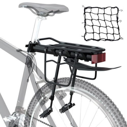 Bike Cargo Rack w/Fender & Bungee Cargo Net & Reflective Logo,Quick Release Mountain Road Bicycle Rear Racks,Universal Adjustable Bike Luggage Touring Carrier Rack,Large...