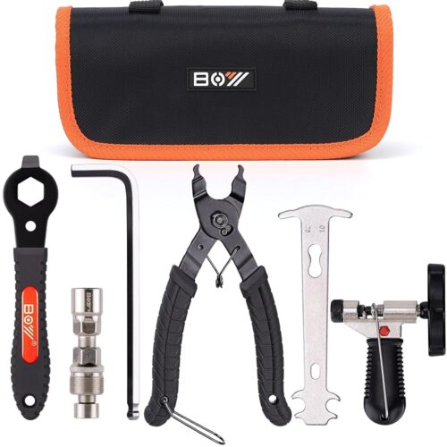 Bike Chain and Crank Repair Tool Kit with Bag, Chain Breaker & Link Pliers & Chain Measuring/Checker + Crank Puller, Must-Have for Cyclist for...