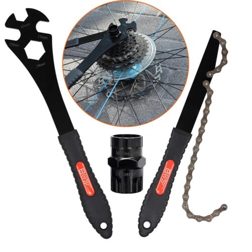 Bike Freewheel & Cassette Removal Tool + Bicycle Chain Whip + Multifunction Pedal Wrench Removal, Portable Bike Tools, Bike Maintenance Repair Road Mountain Freewheel Removal Set