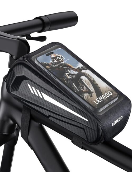 Bike Front Frame Bag EVA Waterproof Bike Phone Holder Bicycle Phone Mount Top Tube Bag Bike Accessories Cycling Pouch with Rain Cover Compatible Phones Under 6.7”