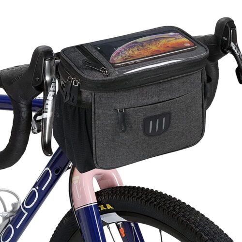 Bike Handlebar Bag Bicycle Front Bag Shoulder Bag Storage Bag with Shoulder Strap for Road Mountain Bike Cycling Travel -Grey