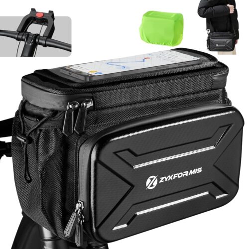 Bike Handlebar Bag with Touch Screen Phone Holder, 6L Large Water Resistant Bike Basket Front Bag with Handlebar Adapter, Reflective Bike Storage Pouch with Shoulder Strap for...