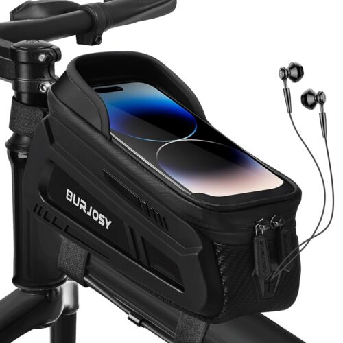 Bike Phone Front Frame Bag, Waterproof Bike Phone Holder Bag with TPU Touch-Screen & Sun-Visor, Bike Bag Accessories Compatible Phone Under 7”