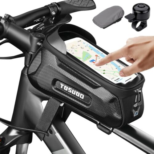 Bike Phone Holder Bike Frame Bag Bike Phone Holder Bag Touchscreen Bike Bag Phone Mount Bag Bike Cell Phone Bag for Men Compatible Phone Under 7.2''(Included Bicycle bag...