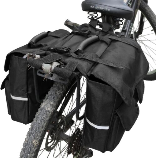 Bike Rack Bag Bicycle Rear Seat Bag Ebike Saddle Bag Cycling Pannier Trunk waterproof with Reflector & Adjustable Cord for riding Commuter Travel Outdoor Black