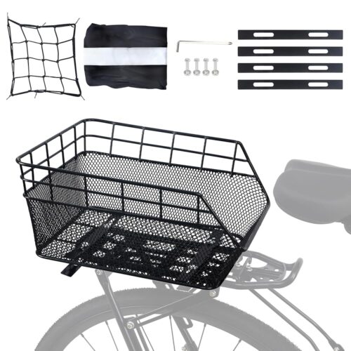 Bike Rear Basket Rear Rack Basket Steel Wire for Bicycle Carge Rack, Black