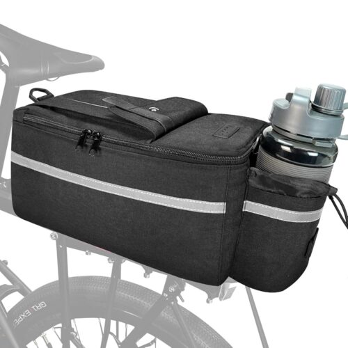 Bike Rear Pannier Bag - Insulated Trunk Cooler Bags, Cycling Bicycle Rear Rack Bike Backseat Storage Waterproof Cargo Luggage Saddle Shoulder Bag (Black)