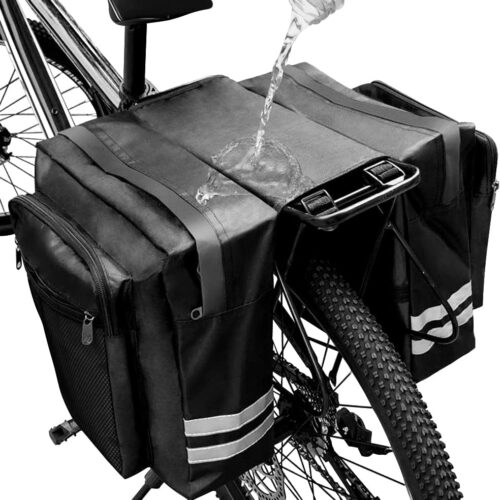 Bike Rear Rack Double Pannier Bag, 30L Waterproof Bicycle Trunk Bag, Bike Pannier Bag with Reflective Trim, for Grocery Shopping Commuter Long Cycling Trip (Black)