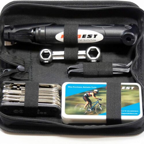 Bike Repair Bag & Bicycle Tire Pump, Tire Puncture Repair Kit, Bike Multi Tool Set, Maintain Bike Repair Tool Kit Portable Bike Bag. Safety Emergency All in One Bike Tool for...