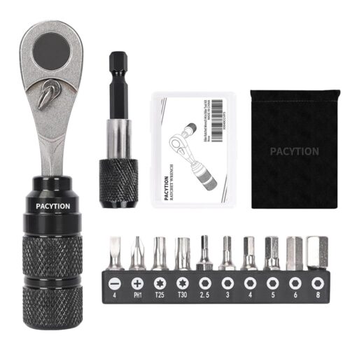 Bike Tool Kit, Bike Repair Kit Mini Ratchet Wrench Set with 10 Bits, 1/4 Ratchet Ratcheting Screwdriver 10 in 1, MTB Road Bike Ratchet Wrench for Tight Spaces With Extension...