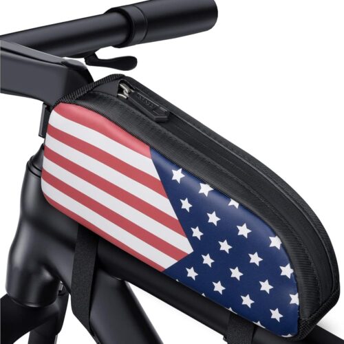 Bike Top Tube Bag Bicycle Front Frame Bag Biking Accessories Cycling Bag American Flag Print Bike Pouch for Mountain Bike Road Bicycles