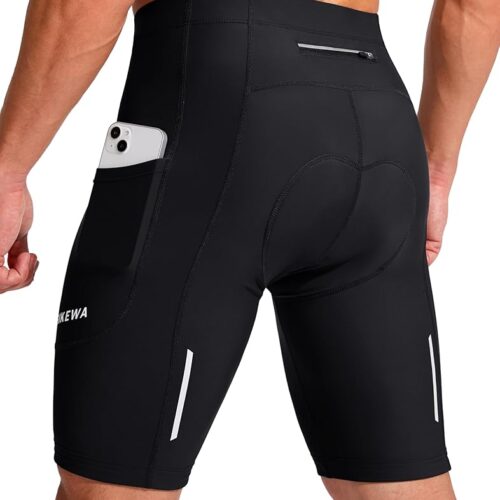 Bikewa Men's Bike Shorts 3D Padded Cycling Road Biking Mountain Riding Biker Bicycle UPF 50+ Cycle Shorts Zipper Pockets