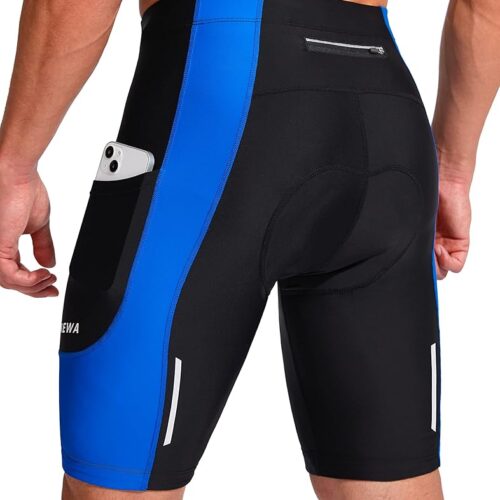 Bikewa Men's Bike Shorts 3D Padded Cycling Road Biking Mountain Riding Biker Bicycle UPF 50+ Cycle Shorts Zipper Pockets