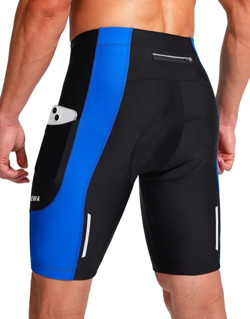 Bikewa Men's Bike Shorts 3D Padded Cycling Road Biking Mountain Riding Biker Bicycle UPF 50+ Cycle Shorts Zipper Pockets