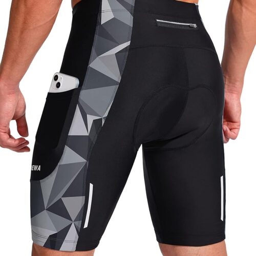 Bikewa Men's Bike Shorts 3D Padded Cycling Road Biking Mountain Riding Biker Bicycle UPF 50+ Cycle Shorts Zipper Pockets