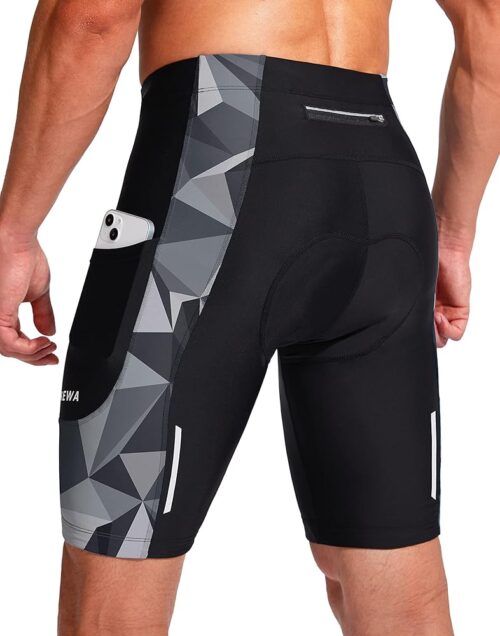 Bikewa Men's Bike Shorts 3D Padded Cycling Road Biking Mountain Riding Biker Bicycle UPF 50+ Cycle Shorts Zipper Pockets