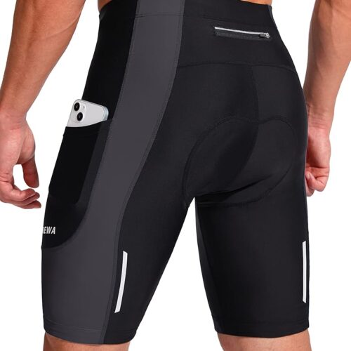 Bikewa Men's Bike Shorts 3D Padded Cycling Road Biking Mountain Riding Biker Bicycle UPF 50+ Cycle Shorts Zipper Pockets