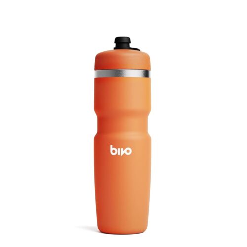 Bivo Trio 21oz Insulated Stainless Steel Bike Water Bottle - for Cycling - Fits Most Cages, Dishwasher Safe, High Flow Sports Nozzle - Keeps Drinks Cold 12+ Hours (Coral)