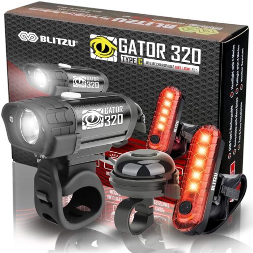 BLITZU Bike Lights, Bike Reflectors Front and Back. LED Rechargeable Headlight Rear Taillight & Bell Set Bicycle Accessories for Night Riding Men Women Kids. Gift for Dad, Mom,...