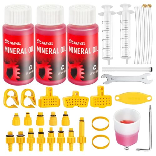 Brake Bleed Kit for Shimano, TEKTRO, TRP Hydraulic Disc Brakes. Bicycle Hydraulic Brake Bleed Kit Including 180ML High Performance Mineral Oil Brake Fluid.