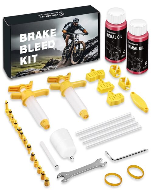 Brake Bleed Kit for Shimano, TEKTRO, TRP Hydraulic Disc Brakes. Mountain Bike Brake Bleed Kit Includes Transparent Funnel, 120ML Mineral Oil Brake Fluid.