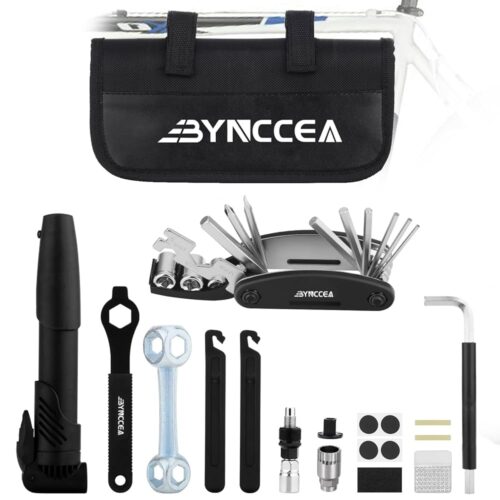 Bynccea Bike Tire Repair Tool Kit with Tire Pump, Portable Bicycle Repair Bag Bicycle Tyre Lever Patch Repair Tools, All in One Bicycle Tire Patch Kit for Mountain Bike and Road...