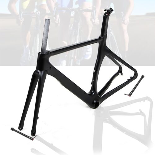 Carbon Fiber Road Bike Frameset Disc Brake Bicycle Frame for 700c Wheels BB386 Thru Axle F12x100/R12x142mm 46cm/48cm/50cm/52cm/54cm Frame Bike with Fork (Color : Black, Size :...